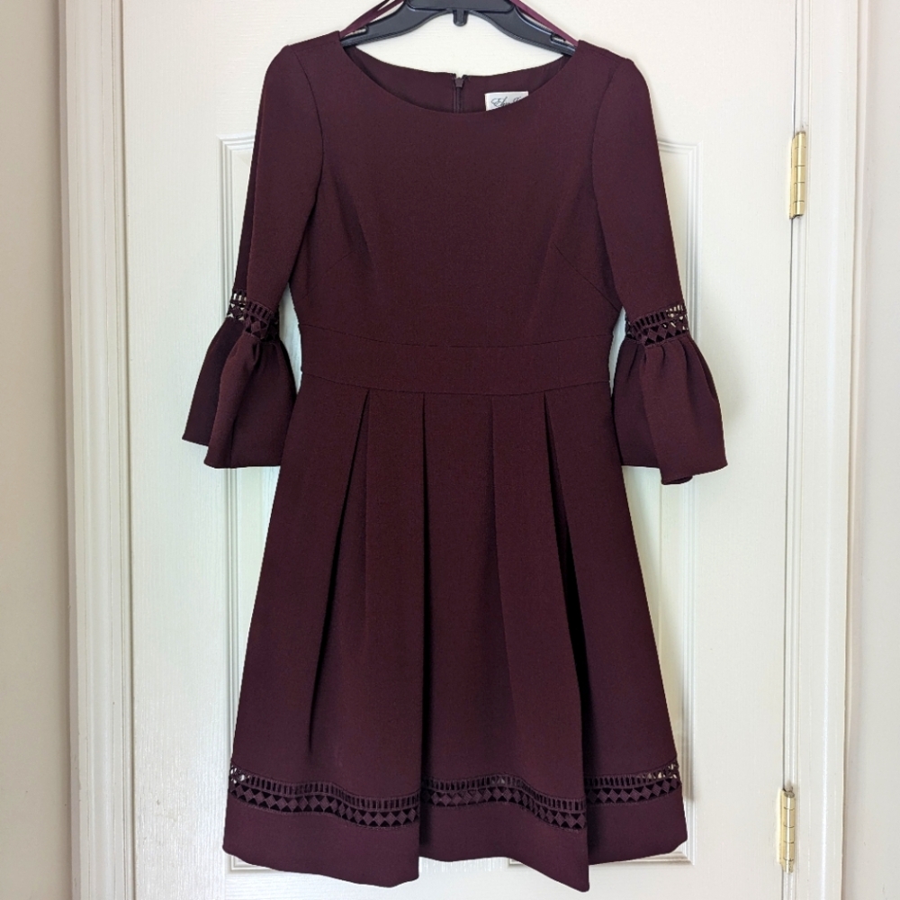 Maroon Dress Trumpet Sleeve